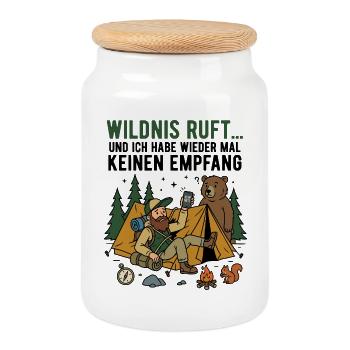 Waldcamp Abenteuer Bär und Hiker - Keksdose mit Holzdeckel - Weiß - Vorne