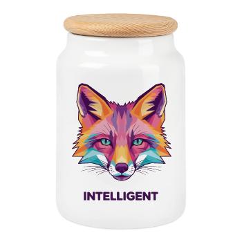 Geometric Color Fox Head - Cookie Jar with Wooden Lid - white - Front