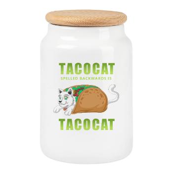 Taco Cat Palindrome Shirt - Keksdose mit Holzdeckel - Weiß - Vorne