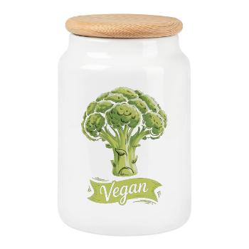 Vegan T-Shirt Broccoli Vegetable Nutrition Shirt - Cookie Jar with Wooden Lid - white - Front