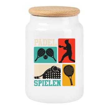 Padel Sport PLAY PADEL Lustiges - Keksdose mit Holzdeckel - Weiß - Vorne