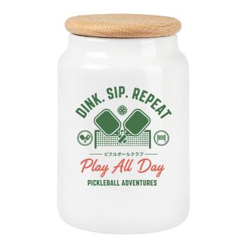Pickleball Dink Sip Repeat Play Toute la journée Aventures - Boîte à biscuits avec couvercle en bois - blanc - Devant