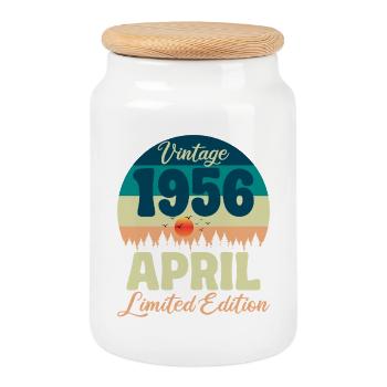 Anniversaire 70 ans Avril 1956 Cadeau Vintage - Boîte à biscuits avec couvercle en bois - blanc - Devant