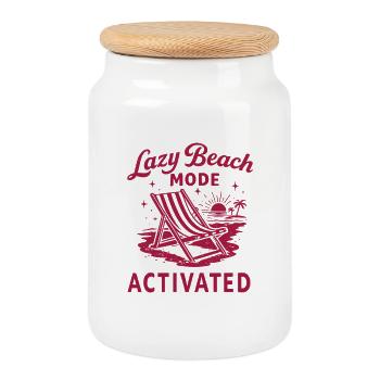 Lazy Beach Mode Activated Shirt Summer Vibes - Cookie Jar with Wooden Lid - white - Front