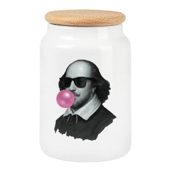 William Shakespeare with chewing gum and sunglasses - Cookie Jar with Wooden Lid - white - Front