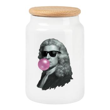 Isaac Newton mit Kaugummi und Sonnenbrille - Keksdose mit Holzdeckel - Weiß - Vorne