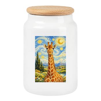 Giraffe im Sternennacht-Stil - Keksdose mit Holzdeckel - Weiß - Vorne