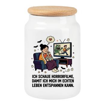 Horror Filme Abend Humor - Keksdose mit Holzdeckel - Weiß - Vorne