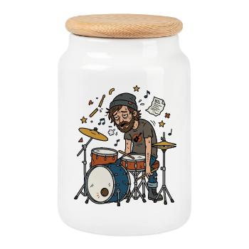 Drummer, Tired, Musician, Humor - Cookie Jar with Wooden Lid - white - Front