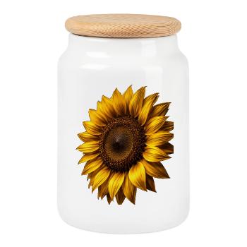 Yellow Sunflowers Flowers Sunflower Graphics - Cookie Jar with Wooden Lid - white - Front