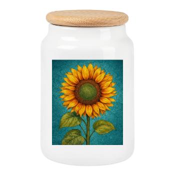 Yellow Sunflowers Flowers Sunflower Graphics - Cookie Jar with Wooden Lid - white - Front