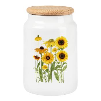 Yellow Sunflowers Flowers Sunflower Graphics - Cookie Jar with Wooden Lid - white - Front