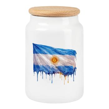 Argentinische Flagge Tropfkunst - Keksdose mit Holzdeckel - Weiß - Vorne