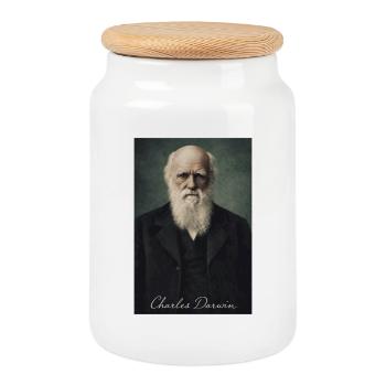 Charles Darwin Porträt - Keksdose mit Holzdeckel - Weiß - Vorne