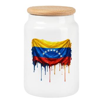 Venezuela Drop Flag - Cookie Jar with Wooden Lid - white - Front