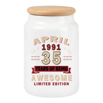 Cadeau du 35e anniversaire Mari Original avril 1991 - Boîte à biscuits avec couvercle en bois - blanc - Devant