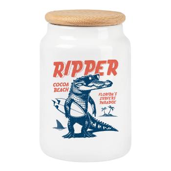 Ripper Surfer Croc Cocoa Beach Florida - Cookie Jar with Wooden Lid - white - Front