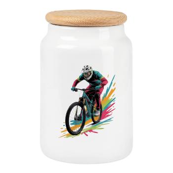 MTB farbiges Mountainbike Design für Jungen - Keksdose mit Holzdeckel - Weiß - Vorne