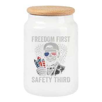 Freedom First, Safety Third, Lin - Cookie Jar with Wooden Lid - white - Front
