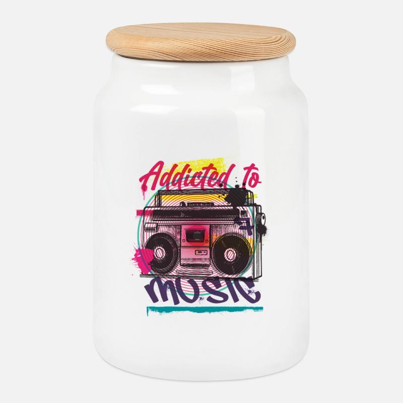 Musique graffiti - Boîte à biscuits avec couvercle en bois - blanc