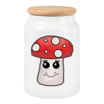 Kawaii Mushroom Toadstool Mushrooms - Cookie Jar with Wooden Lid - white - Front