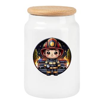 Feuerwehr Feuerwehrmann  - Keksdose mit Holzdeckel - Weiß - Vorne