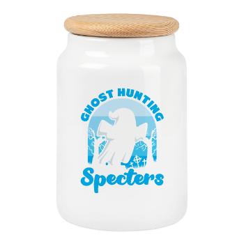 Ghost Hunter Halloween English Saying - Cookie Jar with Wooden Lid - white - Front