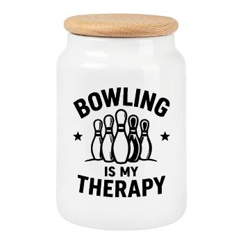 Bowling is my Therapy Sport Bowling Pins - Keksdose mit Holzdeckel - Weiß - Vorne