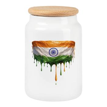 Art du drapeau indien - Boîte à biscuits avec couvercle en bois - blanc - Devant