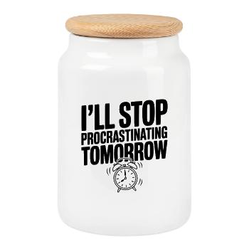 I'll Stop Procrastinating Tomorrow - Cookie Jar with Wooden Lid - white - Front