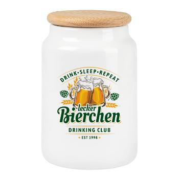 Delicious Beer Drinking Club | Beer | Father's Day - Cookie Jar with Wooden Lid - white - Front