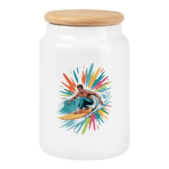 Bunter Surfer Wasserfarben Spritzer Graffiti - Keksdose mit Holzdeckel - Weiß - Vorne