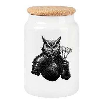 Darts Owl Bullseye Poker Fire Darts - Cookie Jar with Wooden Lid - white - Front