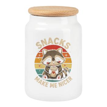 Raccoon Snacks Machen Mich Netter Waschbär Hunger - Keksdose mit Holzdeckel - Weiß - Vorne