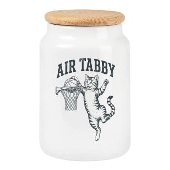 Air Tabby Dunk Cat - Cookie Jar with Wooden Lid - white - Front