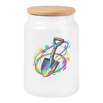 Color explosion garden shovel illustration - Cookie Jar with Wooden Lid - white - Front
