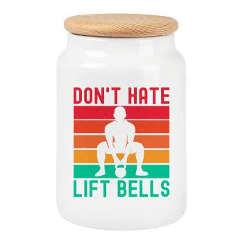 Fitness Fanatics Don´t Hate Lift Bells - Keksdose mit Holzdeckel - Weiß - Vorne