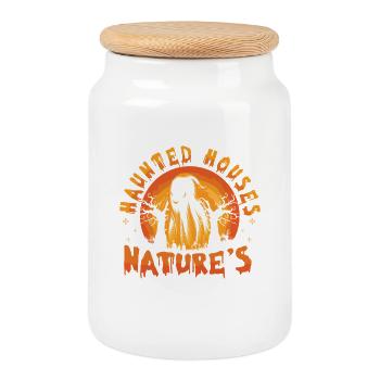 Ghost Hunter Halloween English Saying - Cookie Jar with Wooden Lid - white - Front