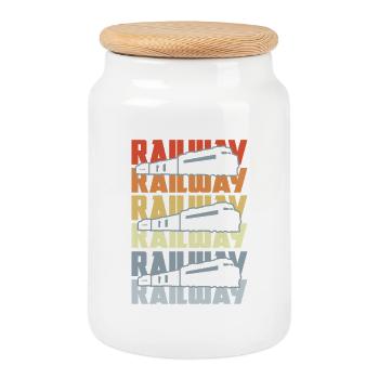 Vintage Railroad - Cookie Jar with Wooden Lid - white - Front
