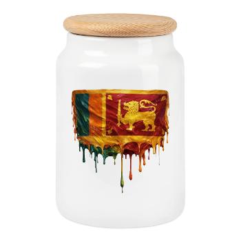 Sri Lanka flag in flowing colours - Cookie Jar with Wooden Lid - white - Front