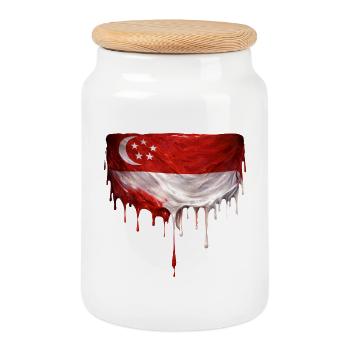 Singapore Flags Dripping Art - Cookie Jar with Wooden Lid - white - Front