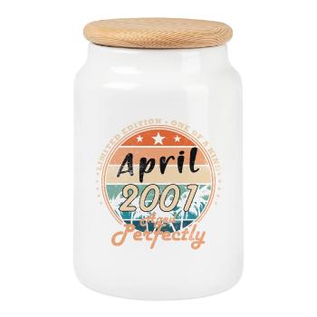 April 2001 - Cookie Jar with Wooden Lid - white - Front