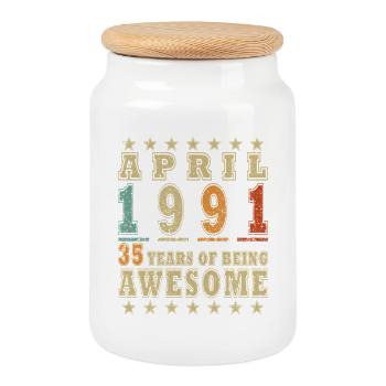 April 1991: 35 years of Awesome - Cookie Jar with Wooden Lid - white - Front