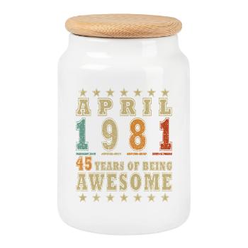 Anniversary year April 1981 - Cookie Jar with Wooden Lid - white - Front