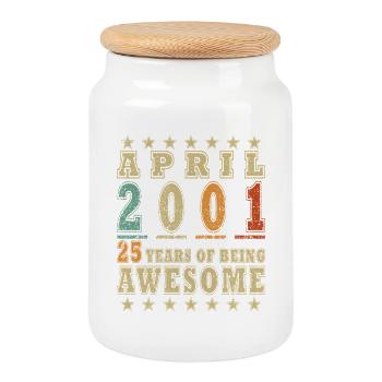 April 2001 – 25 years of Awesome - Cookie Jar with Wooden Lid - white - Front
