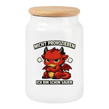 Nicht provozieren Drachen Spruch im Comicstil - Keksdose mit Holzdeckel - Weiß - Vorne