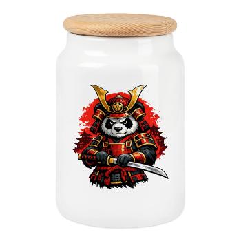 Samurai Panda with Japanese Style Katana - Cookie Jar with Wooden Lid - white - Front