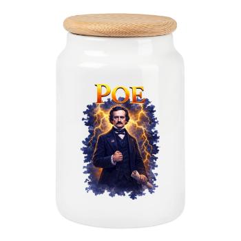 Edgar Allan Poe Portrait - Cookie Jar with Wooden Lid - white - Front