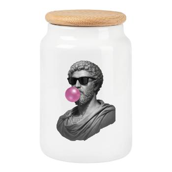 Marcus Aurelius mit Kaugummi und Sonnenbrille - Keksdose mit Holzdeckel - Weiß - Vorne