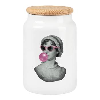 Jane Austen avec chewing-gum et lunettes de soleil - Boîte à biscuits avec couvercle en bois - blanc - Devant